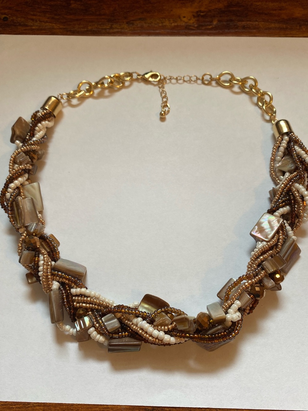 Braided Beaded Necklace in Brown and Cream - Women Jewelry